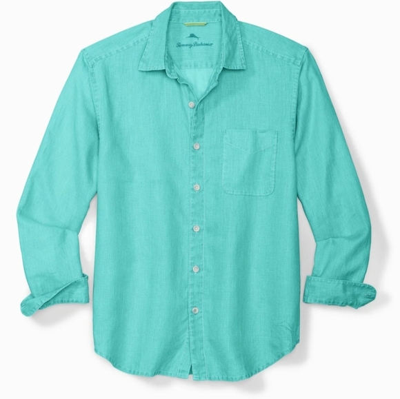 Tommy Bahama Womens 100% Linen Long Sleeve Blouse Small Green Button Up Collared - Picture 1 of 11